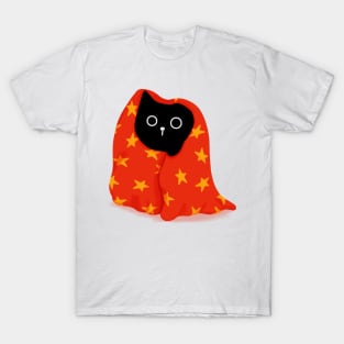 Cozy Black Cat in Blanket T-Shirt